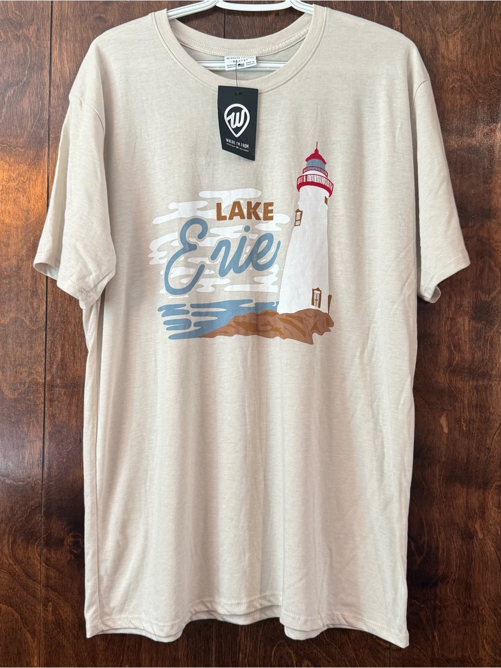 Where I’m From Men’s XL Lake Erie Lighthouse Graphic Tee Beige Made in USA